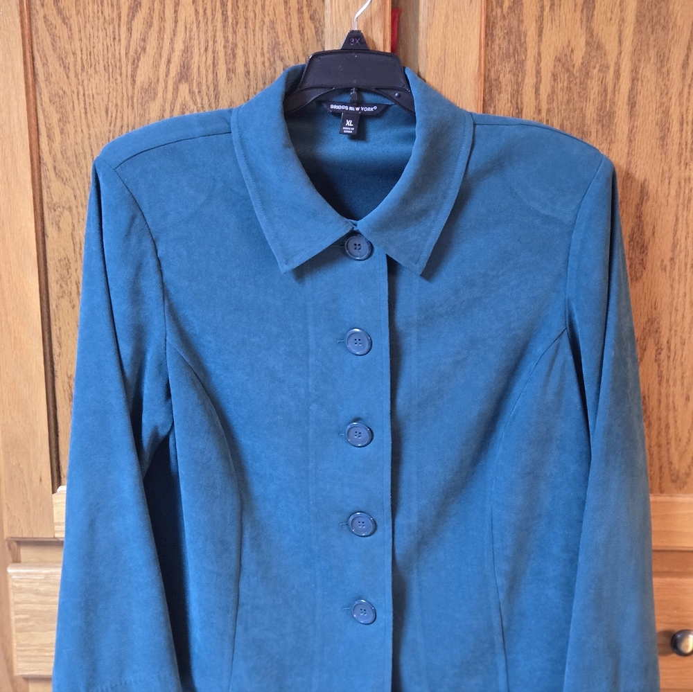 Briggs New York Womens Blazer XL Button Up Stretch Teal Chic Career Jacket Soft